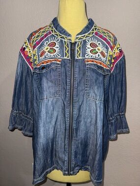 Double D Ranch Embroidered and Studded zip Up Top
